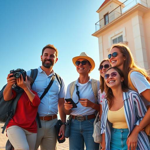 Icon of a group of people with a tour guide, representing guided tours.