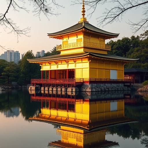 The Kinkaku-ji (Golden Pavilion) in Kyoto, Japan, a Zen Buddhist temple covered in gold leaf.